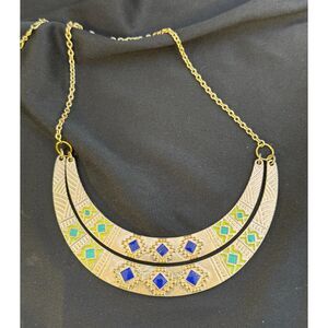 Beautiful Goldtone Navy & Teal Bib Necklace